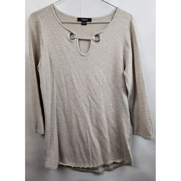 Tribekko 44 Oatmeal Grommet Detail 3/4 Sleeve Pullover Sweater Medium - Picture 1 of 7